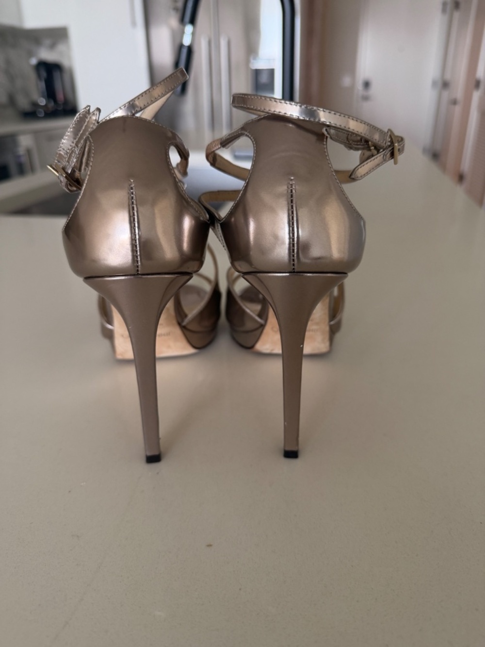 Jimmy Choo Ballet Pink Liquid Mirror Leather Sandals - Picture 5 of 9
